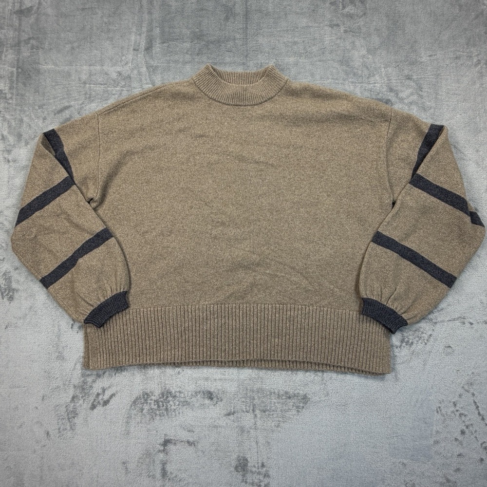 UpWest Mens Medium Mock Neck Sweater Brown Tan Minimalist Knit Pullover NWOT